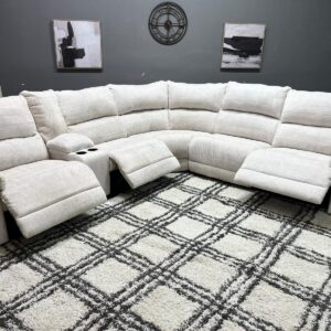 Off-White Reclining Sectional Sofa with  Power Recliners & USB